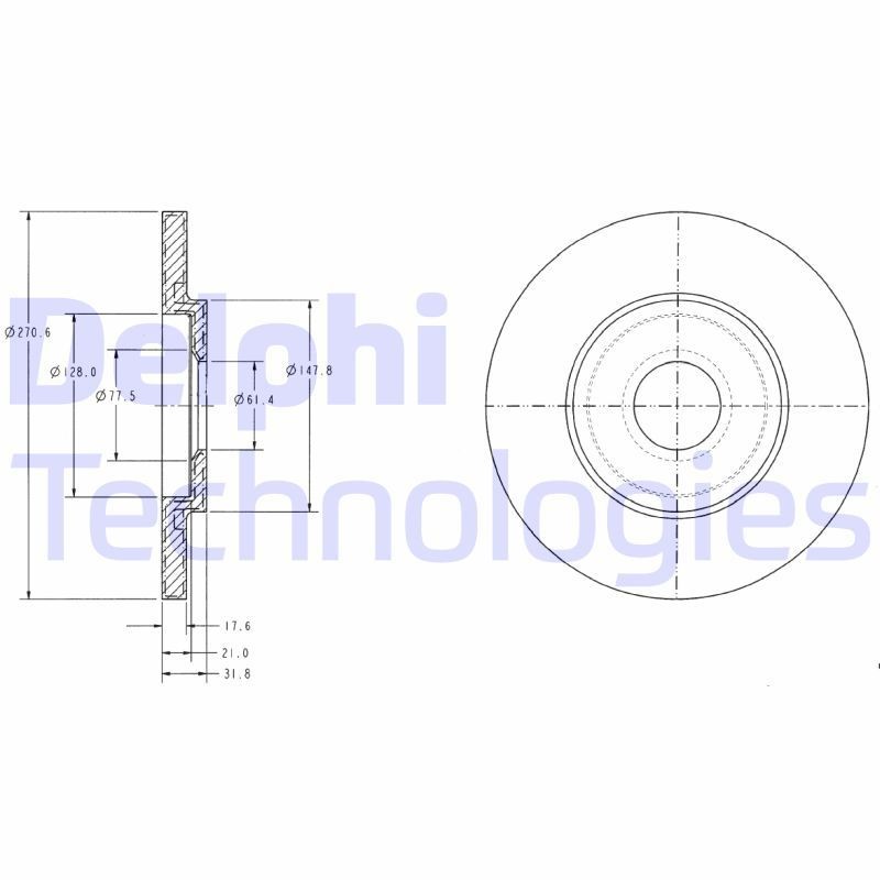 DELPHI BG3421C: Piduriketas Ø: 266mm, täis, Ø: 266mm, kaetud