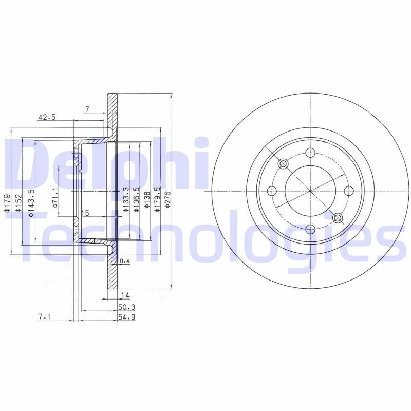 DELPHI BG3621C: Piduriketas Ø: 276mm, täis, Ø: 276mm, kaetud