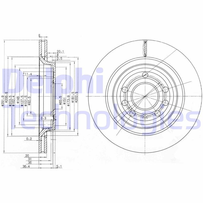 DELPHI BG3886C: Piduriketas Ø: 292mm, õhutusega, Ø: 292mm, kaetud