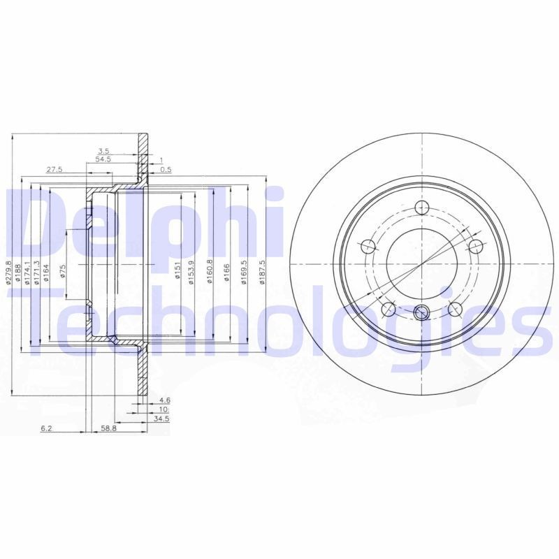 DELPHI BG3948C: Piduriketas Ø: 280mm, täis, Ø: 280mm, kaetud