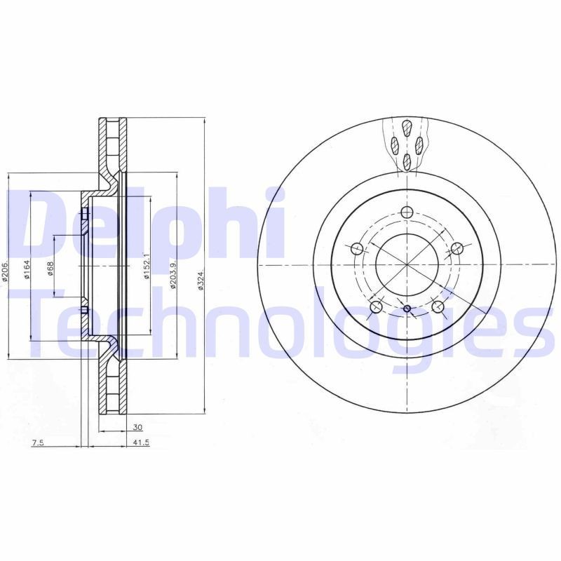 DELPHI BG4162C: Bremseskive Ø: 324mm, ventileret, Ø: 324mm, coatet