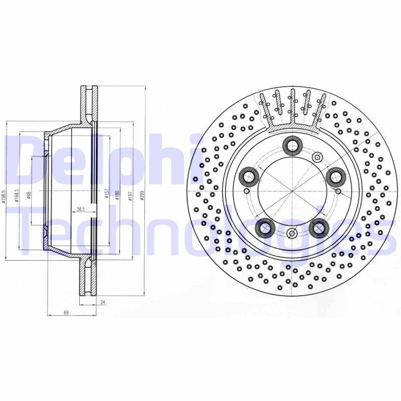 DELPHI BG4163C: Piduriketas Ø: 299mm, õhutusega, perforeeritud, Ø: 299mm, kaetud