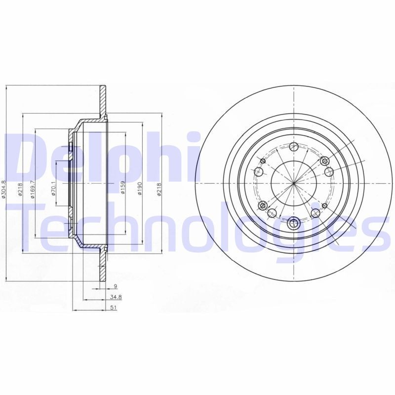DELPHI BG4196C: Piduriketas Ø: 305mm, täis, Ø: 305mm, kaetud