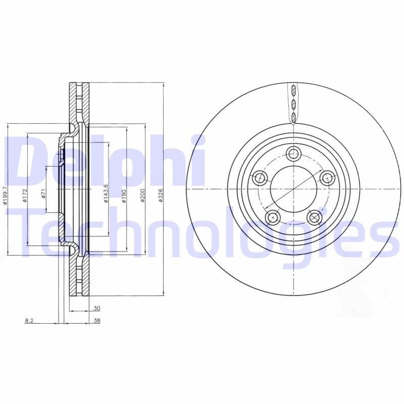 DELPHI BG4203C: Piduriketas Ø: 326mm, õhutusega, Ø: 326mm, kaetud