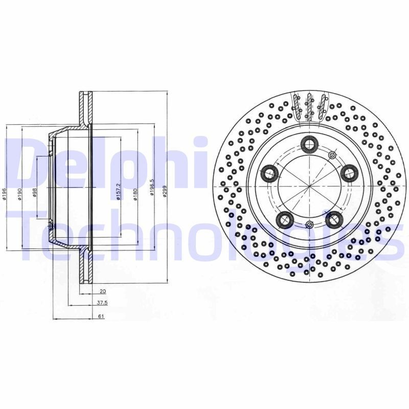 DELPHI BG4302C: Piduriketas Ø: 299mm, õhutusega, perforeeritud, Ø: 299mm, kaetud