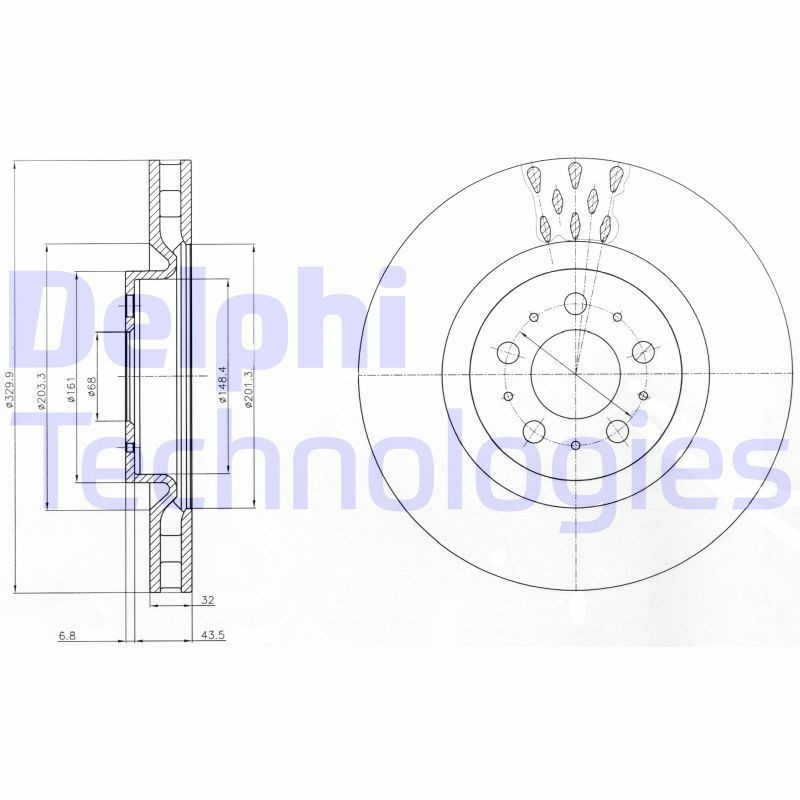 DELPHI BG4305C: Piduriketas Ø: 330mm, õhutusega, Ø: 330mm, kaetud