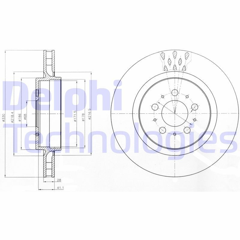 DELPHI BG4306C: Piduriketas Ø: 330mm, õhutusega, Ø: 330mm, kaetud