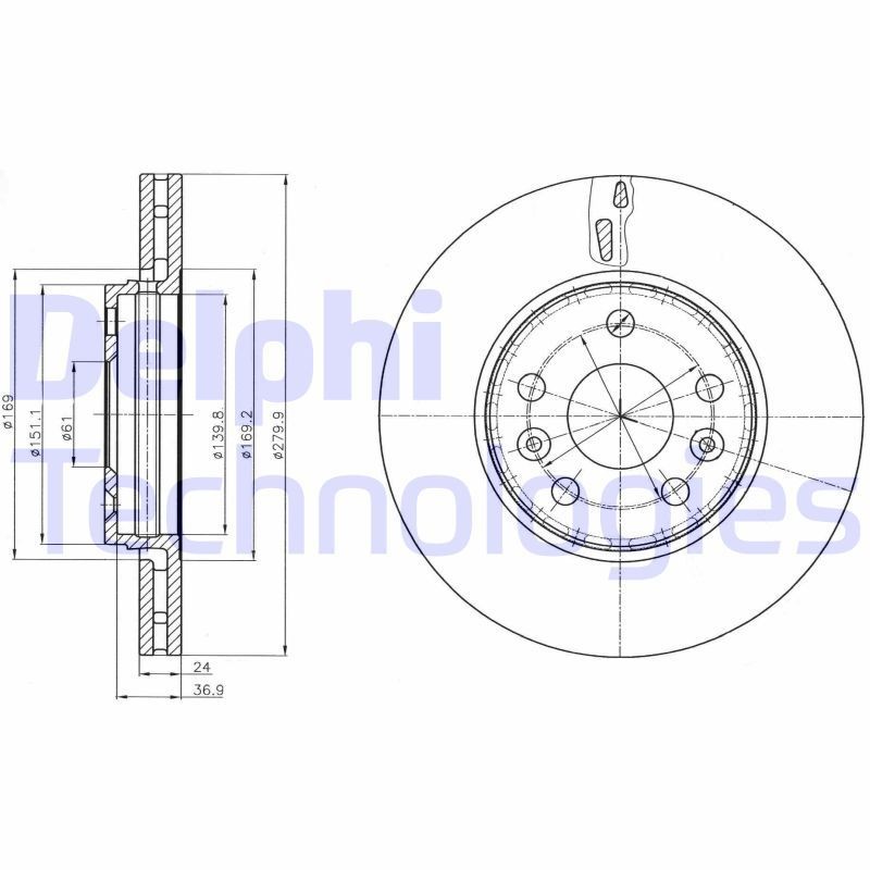 DELPHI BG4317C: Piduriketas Ø: 280mm, õhutusega, Ø: 280mm, kaetud