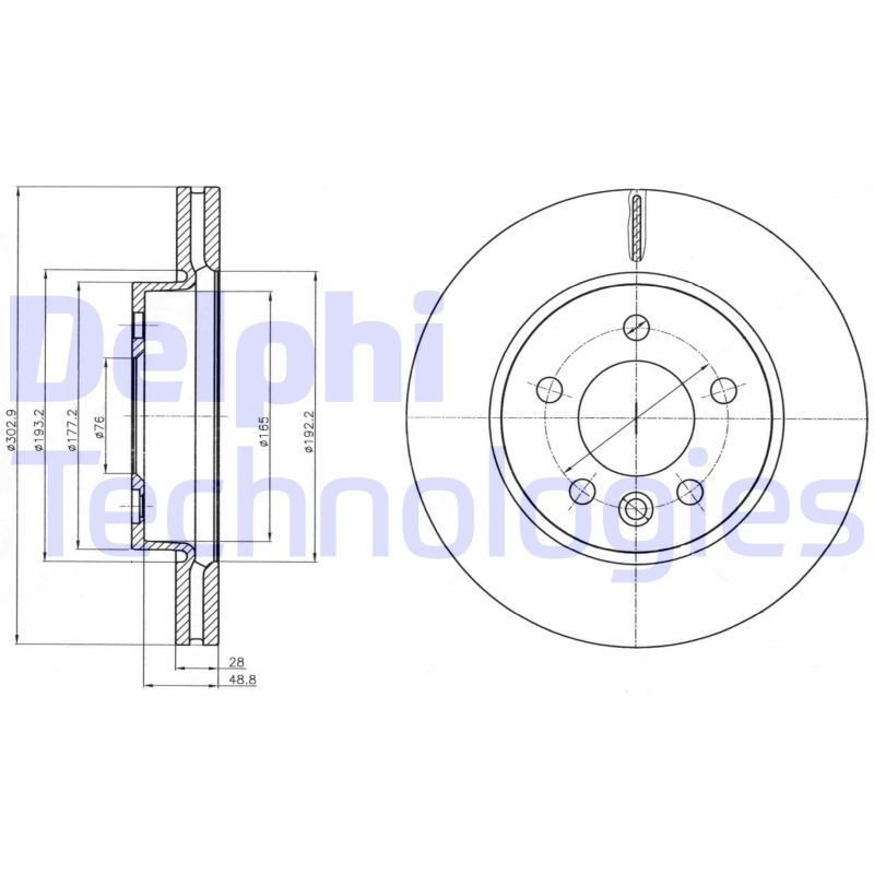 DELPHI BG4343C: Bremseskive Ø: 303mm, ventileret, Ø: 303mm, coatet