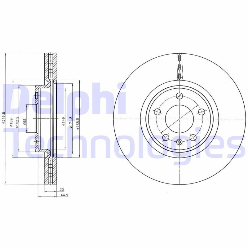 DELPHI BG4346C: Piduriketas Ø: 320mm, õhutusega, Ø: 320mm, kaetud