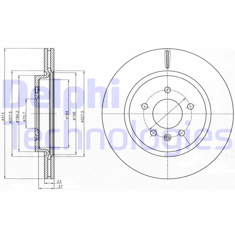 DELPHI BG4388C: Disc de frână Ř: 315mm, ventilat, Ř: 315mm, acoperit (cu un strat protector)