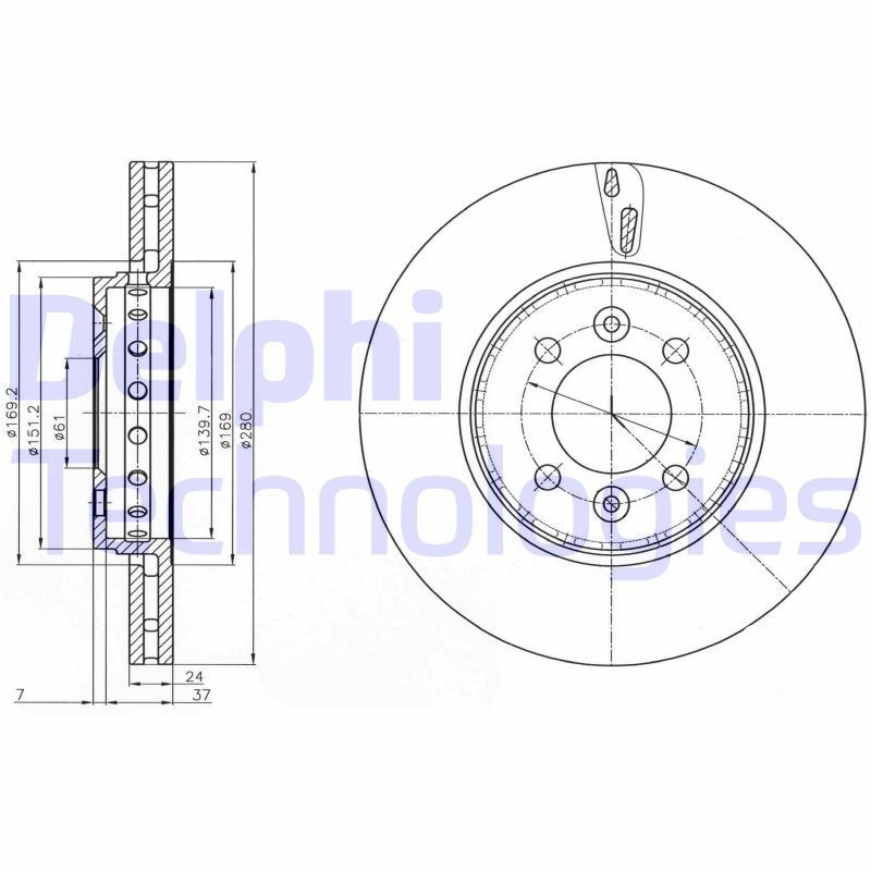 DELPHI BG4536C: Piduriketas Ø: 280mm, õhutusega, Ø: 280mm, kaetud