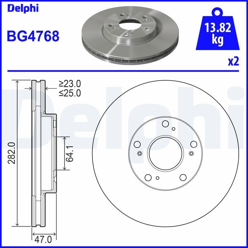 DELPHI BG4768: Piduriketas Ø: 282mm, õhutusega, Ø: 282mm, õlitatud