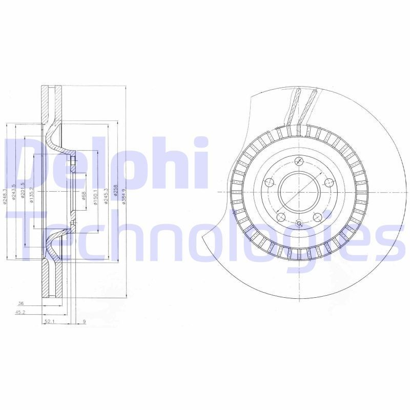 DELPHI BG9065C: Piduriketas Ø: 385mm, õhutusega, Ø: 385mm, kaetud