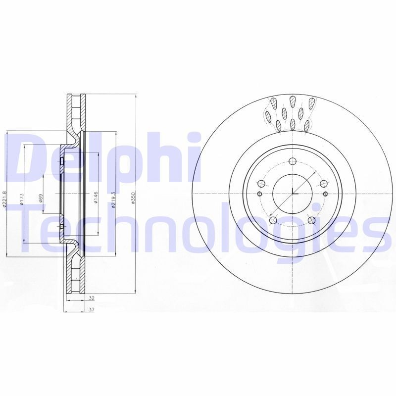 DELPHI BG9072C: Piduriketas Ø: 350mm, õhutusega, Ø: 350mm, kaetud