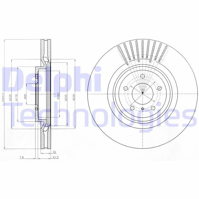 DELPHI BG9073C: Piduriketas Ø: 355mm, õhutusega, Ø: 355mm, kaetud