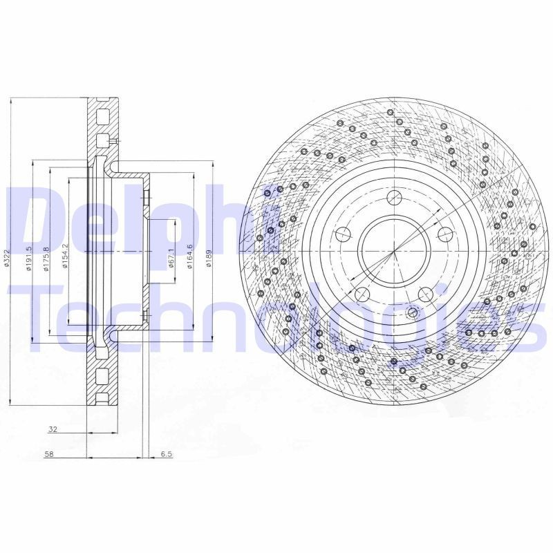 DELPHI BG9076C: Piduriketas Ø: 322mm, õhutusega, perforeeritud, Ø: 322mm, kaetud