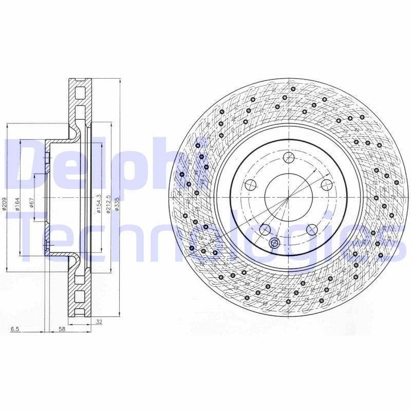 DELPHI BG9093C: Piduriketas Ø: 335mm, õhutusega, perforeeritud, Ø: 335mm, kaetud