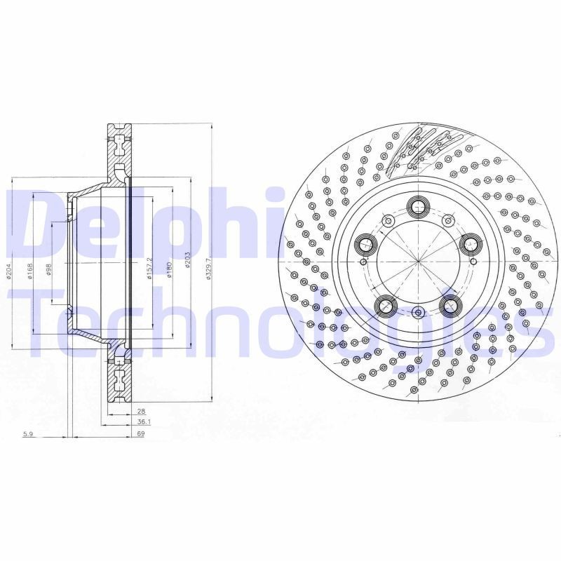 DELPHI BG9096C: Piduriketas Ø: 330mm, õhutusega, perforeeritud, Ø: 330mm, kaetud