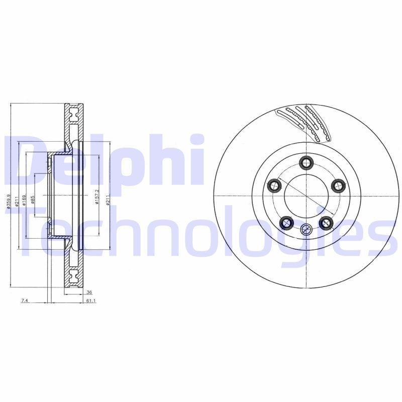 DELPHI BG9101C: Bremseskive Ø: 360mm, ventilert, Ø: 360mm, belagt