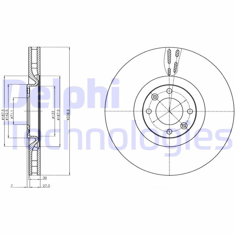 DELPHI BG9107C: Piduriketas Ø: 340mm, õhutusega, Ø: 340mm, kaetud