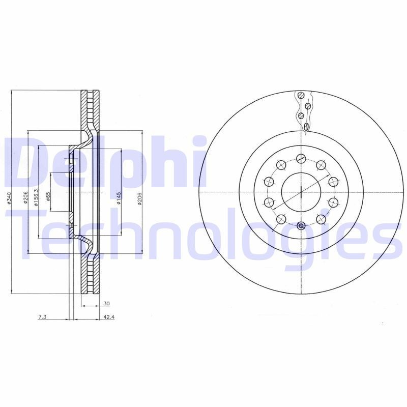 DELPHI BG9109C: Piduriketas Ø: 340mm, õhutusega, Ø: 340mm, kaetud