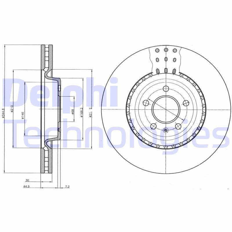 DELPHI BG9110C: Piduriketas Ø: 345mm, õhutusega, Ø: 345mm, kaetud