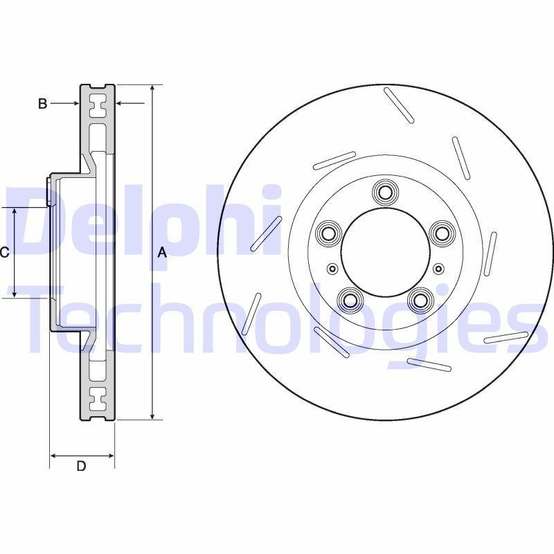 DELPHI BG9127C: Piduriketas Ø: 360mm, õhutusega, piludega/augustatud, Ø: 360mm, kaetud