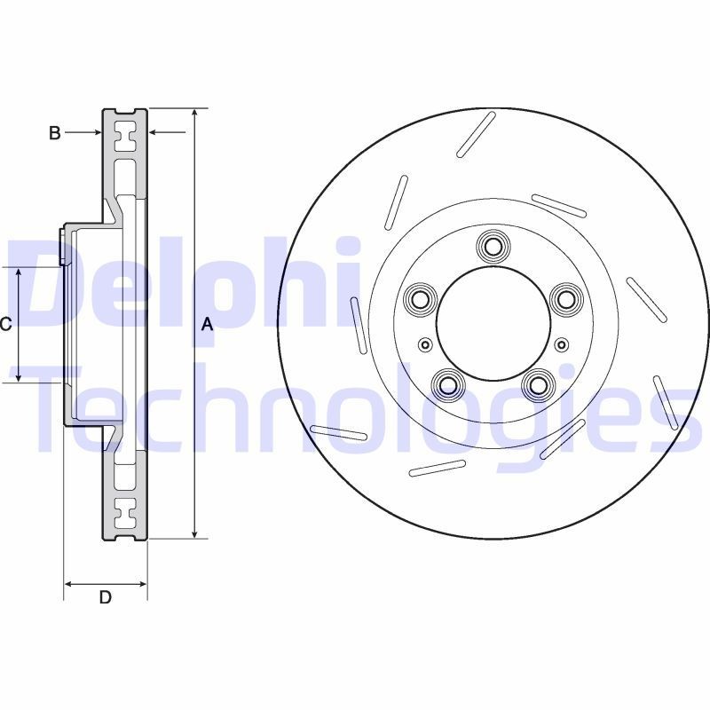 DELPHI BG9128C: Piduriketas Ø: 360mm, õhutusega, piludega/augustatud, Ø: 360mm, kaetud