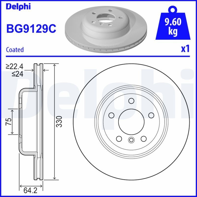 DELPHI BG9129C: Piduriketas Ø: 330mm, õhutusega, Ø: 330mm, kaetud