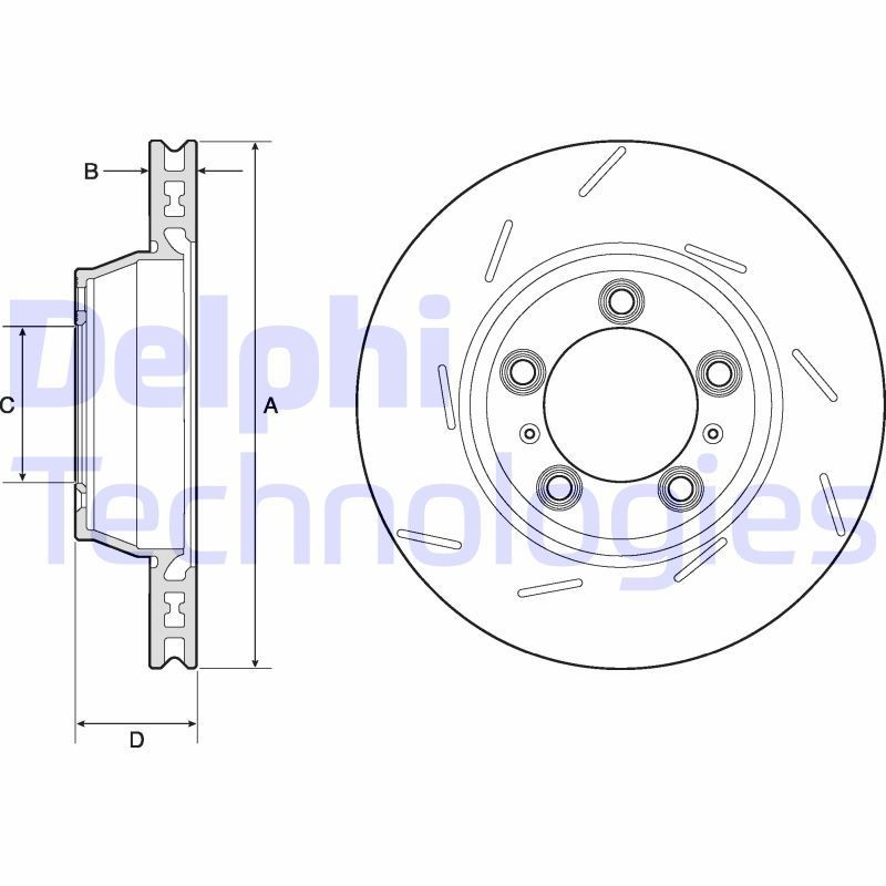 DELPHI BG9164C: Piduriketas Ø: 330mm, õhutusega, piludega/augustatud, Ø: 330mm, kaetud