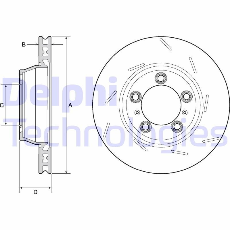 DELPHI BG9165C: Piduriketas Ø: 330mm, õhutusega, piludega/augustatud, Ø: 330mm, kaetud