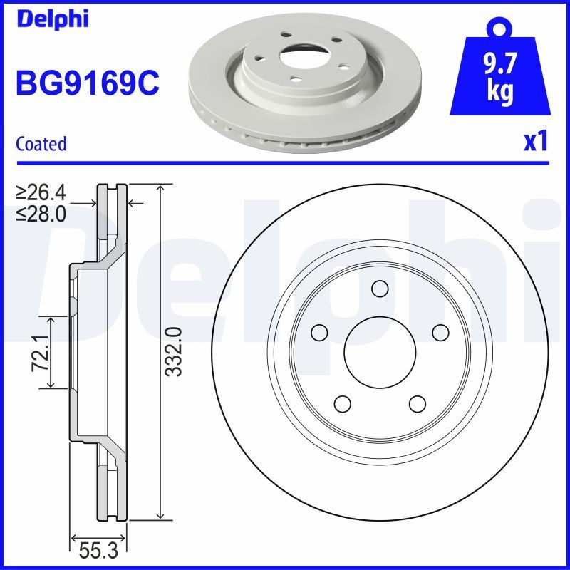 DELPHI BG9169C: Piduriketas Ø: 332mm, õhutusega, Ø: 332mm, kaetud