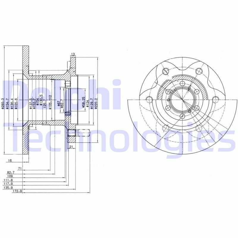 DELPHI BK1186: Kit cuscinetto ruota senza sensore n° giri, senza bullone fissaggio ruota, senza cuscinetto ruota integrato, senza anello sensore ABS