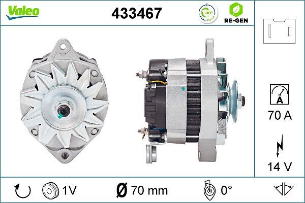 VALEO 433467: Alternator 70A REMANUFACTURED PREMIUM