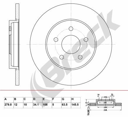 BRECK BR 025 SA100: Piduriketas Ø: 279,8mm, täis, Hallmalm, Ø: 279,8mm, kaetud, ilma rattalaagrita