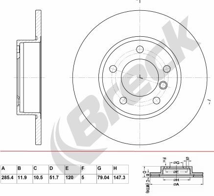 BRECK BR 053 SA100: Piduriketas Ø: 285,4mm, täis, Hallmalm, Ø: 285,4mm, kaetud, ilma rattalaagrita