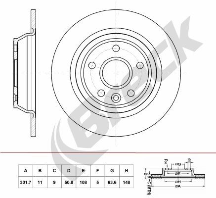 BRECK BR 059 SA100: Piduriketas Ø: 301,7mm, täis, Hallmalm, Ø: 301,7mm, kaetud, ilma rattalaagrita