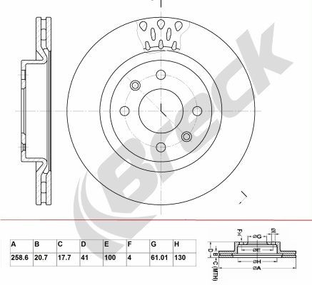BRECK BR 304 VA100: Piduriketas Ø: 258,6mm, õhutusega, Ø: 258,6mm, kaetud, ilma rattalaagrita