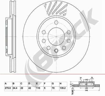 BRECK BR 310 VA100: Disc de frână Ř: 279,8mm, ventilat, Ř: 279,8mm, acoperit (cu un strat protector), cu suruburi de prindere roata, fara rulment roata