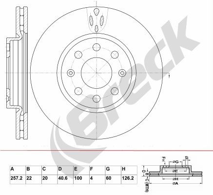 BRECK BR 330 VA100: Piduriketas Ø: 257,2mm, õhutusega, Ø: 257,2mm, kaetud, ilma rattalaagrita