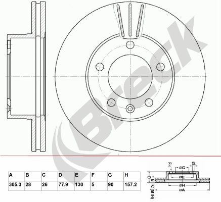 BRECK BR 337 VA100: Disc de frână Ř: 305,3mm, ventilat, Ř: 305,3mm, acoperit (cu un strat protector), fara rulment roata