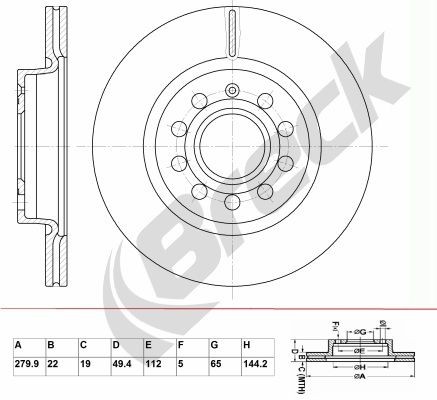 BRECK BR 344 VA100: Brzdový kotouč R: 279,9mm, větráno, R: 279,9mm, nátěr, bez ložiska (kola)