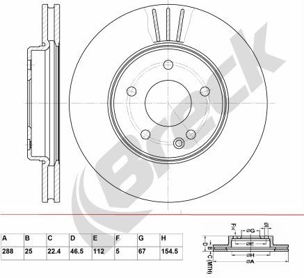 BRECK BR 349 VA100: Piduriketas Ø: 288mm, õhutusega, Ø: 288mm, kaetud, ilma rattalaagrita