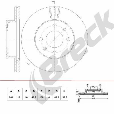 BRECK BR 391 VA100: Bremžu diski Ø: 241mm, ventilējams, Pelēkais čuguns, Ø: 241mm, pārklāts, ar riteņu stiprināšanas tapskrūvēm, bez riteņa rumbas gultņa