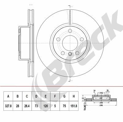 BRECK BR 408 VH100: Disc de frână Ř: 327,8mm, ventilat, Ř: 327,8mm, acoperit (cu un strat protector), fara rulment roata