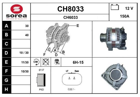 SNRA CH8033: Alternator 150A, cu regulator integrat