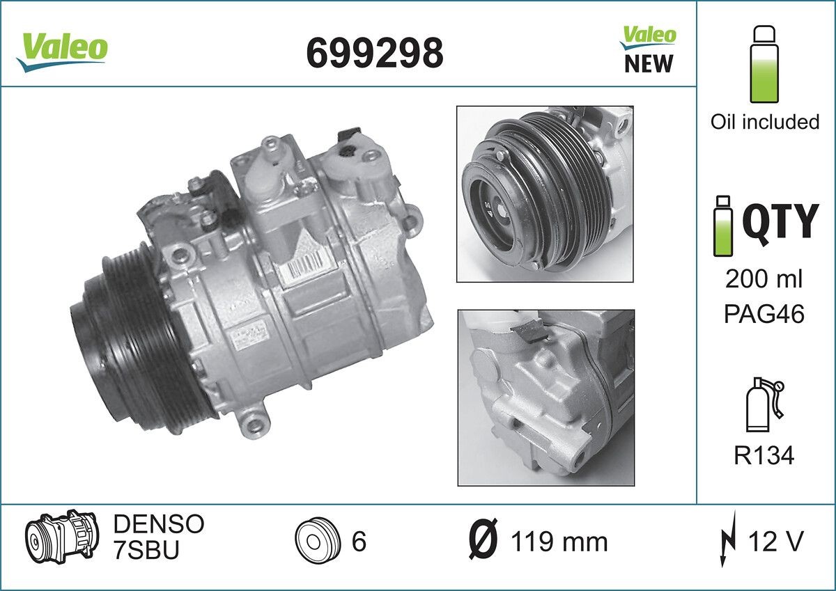 VALEO 699298: Compresor AC cu elei compresor-PAG NEW ORIGINAL PART