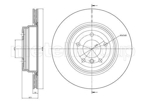 TRUSTING DF1075: Disc de frână Ř: 336,0mm, ventilat, Ř: 336,0mm, lacuit