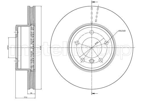 TRUSTING DF1076: Bromsskiva Ø: 324,0mm, ventilerad, Ø: 324,0mm, lackerad